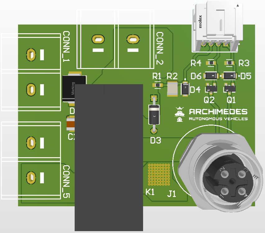 USV emergency-stop and light-tower PCB, top view