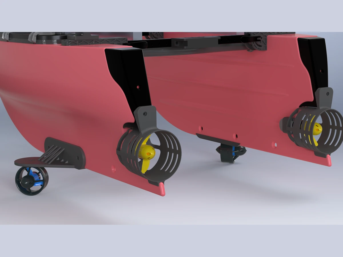 USV stern thrusters and added angled thruster mounts